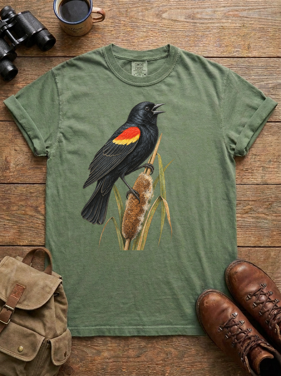 Red-Winged Blackbird Tee, Moss