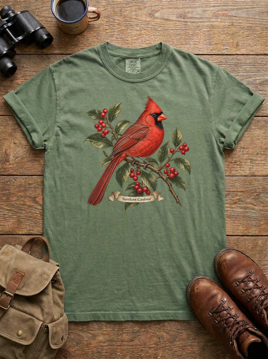 Northern Cardinal Tee, Moss