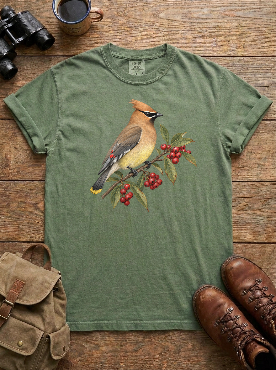 Cedar Waxwing Tee, Moss