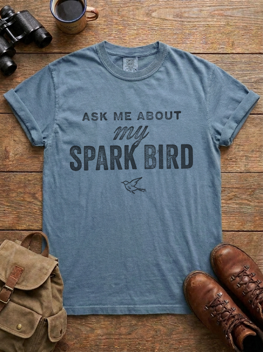 Ask Me About My Spark Bird Tee, Blue Jean