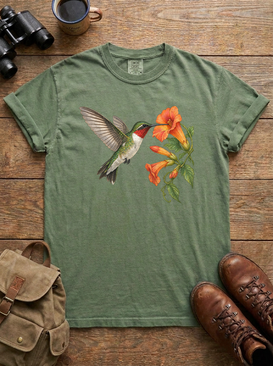 Ruby-Throated Hummingbird Tee, Moss
