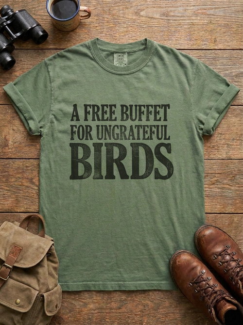 A Free Buffet for Ungrateful Birds Tee, Moss
