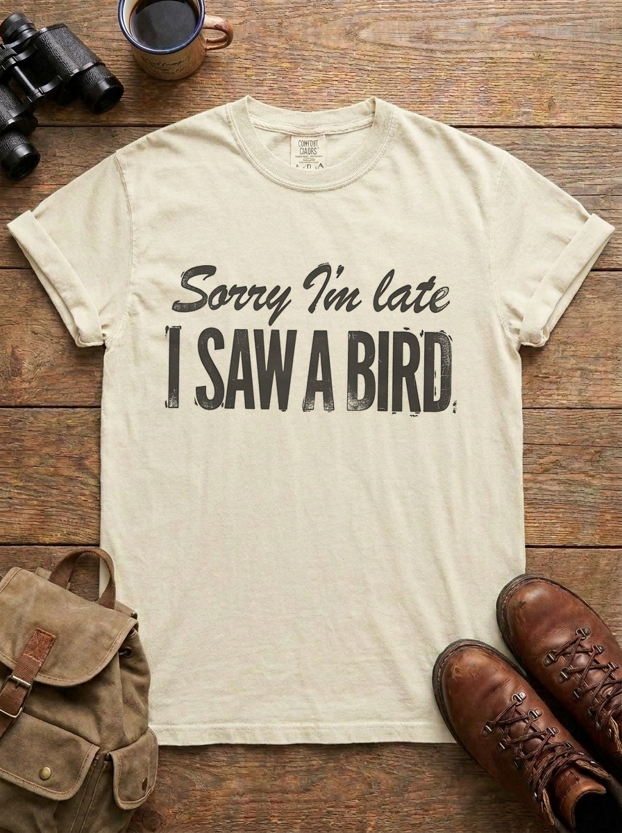 Sorry I'm Late, I Saw a Bird Tee, Ivory