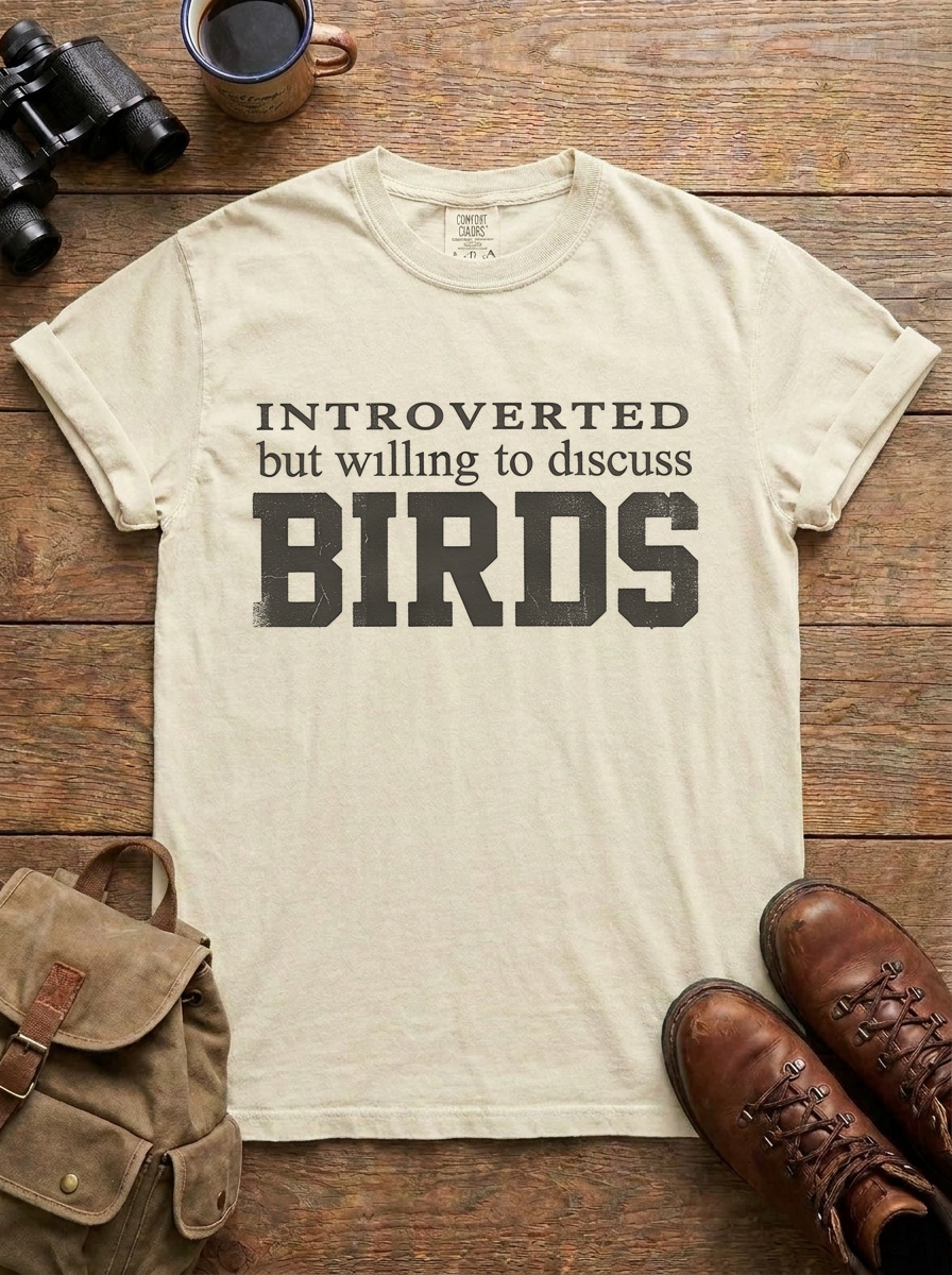 Introverted But Willing to Discuss Birds Tee, Ivory