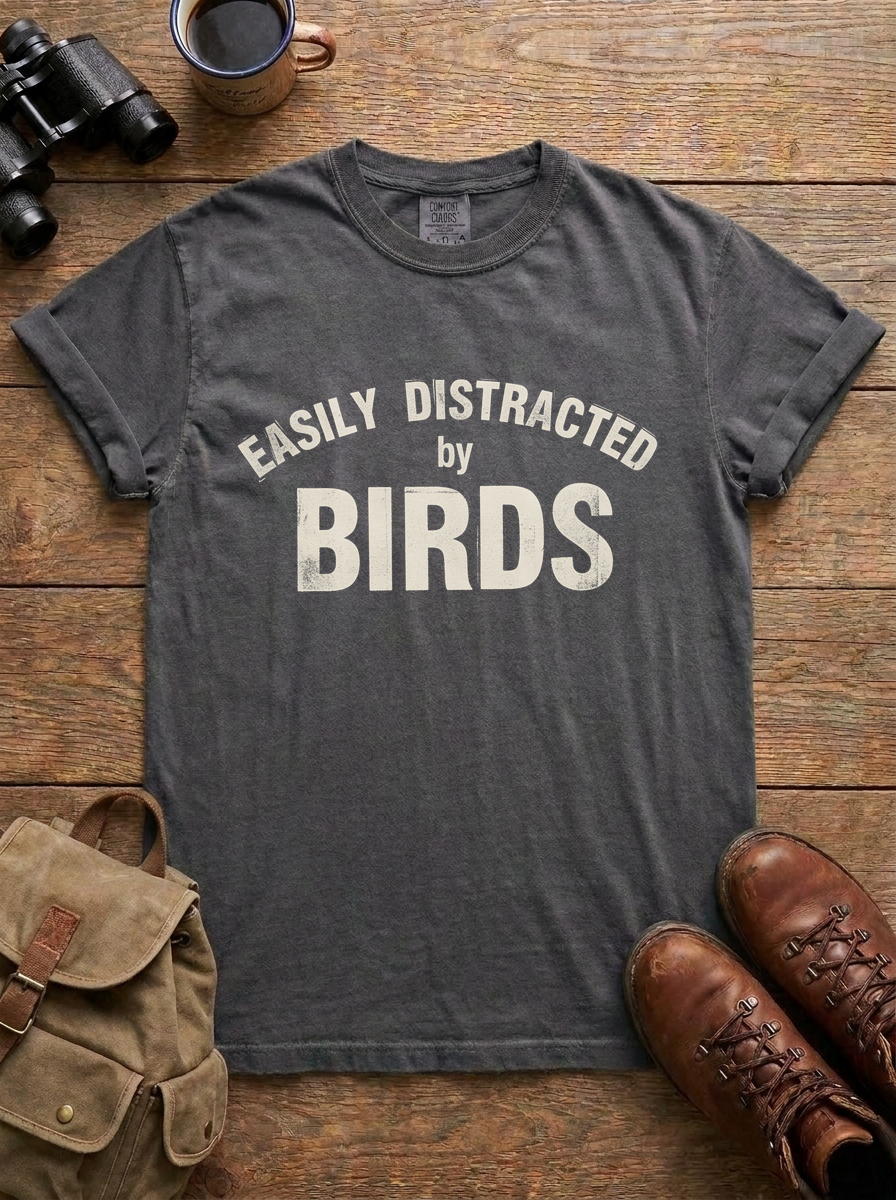 Easily Distracted by Birds Tee, Pepper