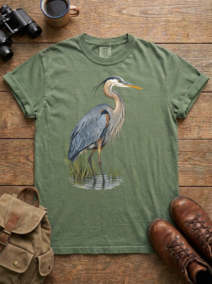 Great Blue Heron Tee, Moss