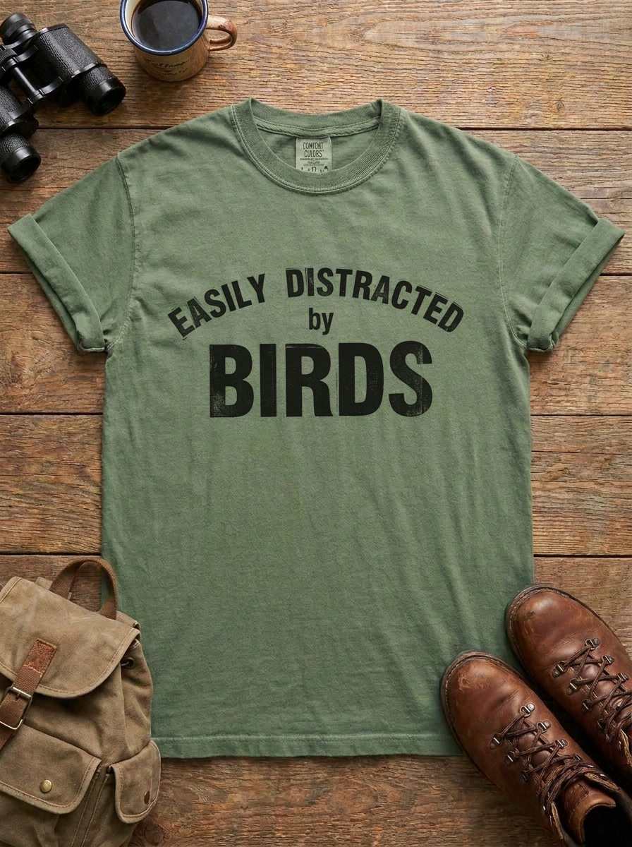 Easily Distracted by Birds Tee, Moss