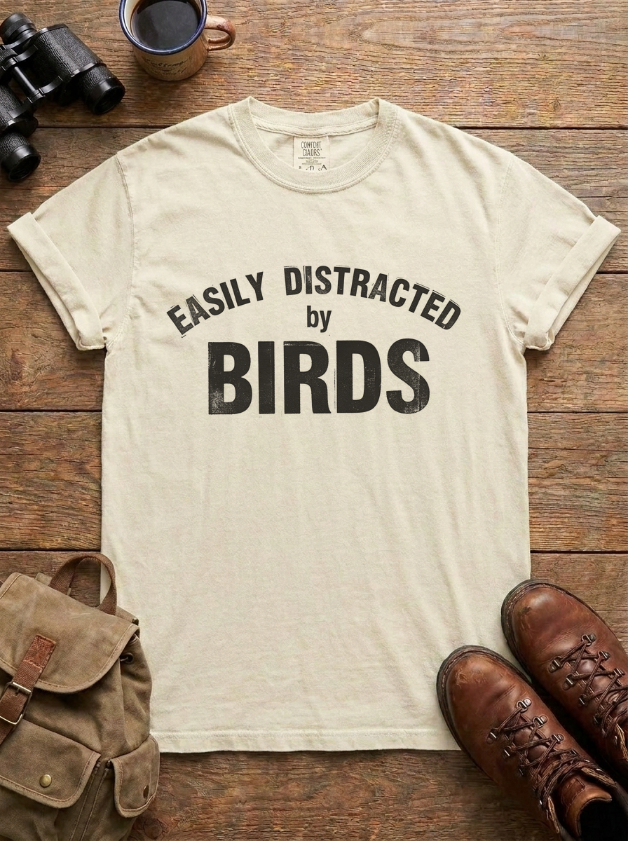 Easily Distracted by Birds Tee, Ivory