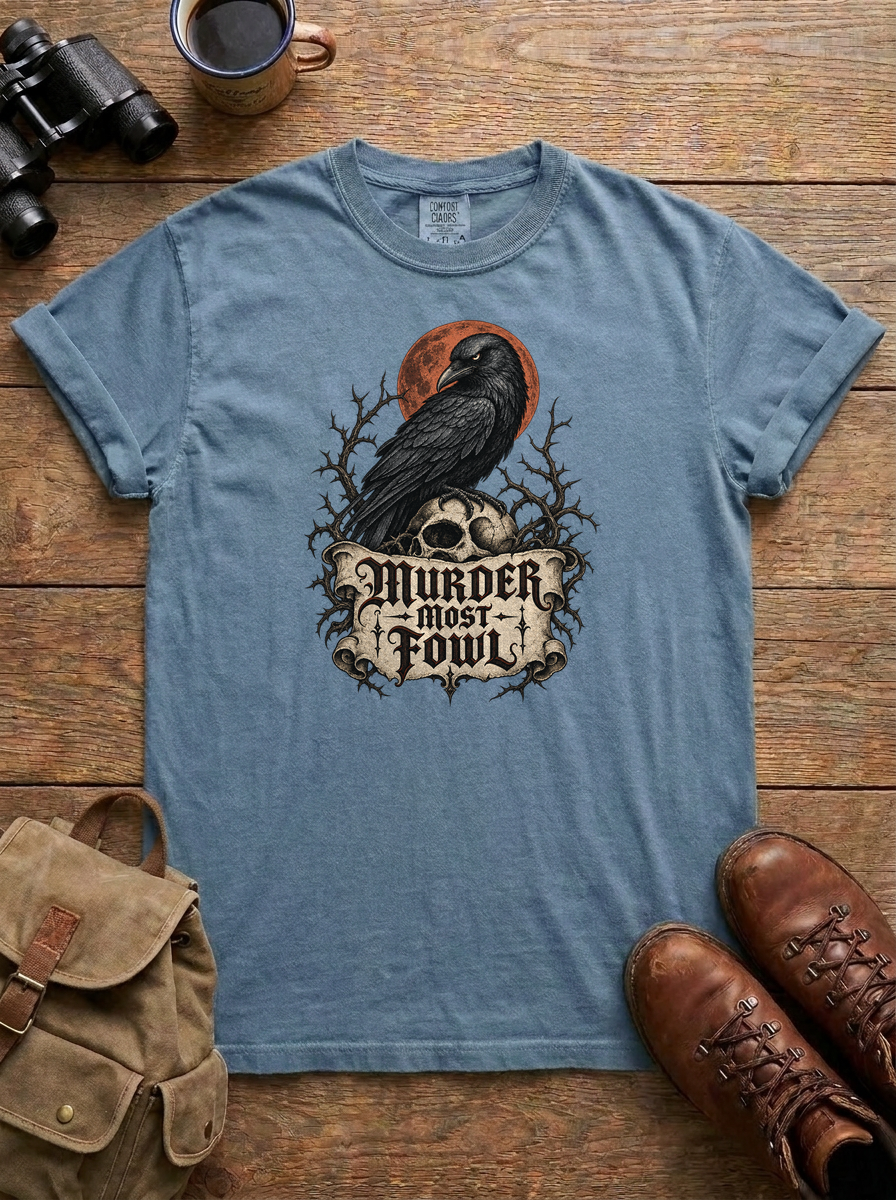 Murder Most Fowl Tee, Blue Jean