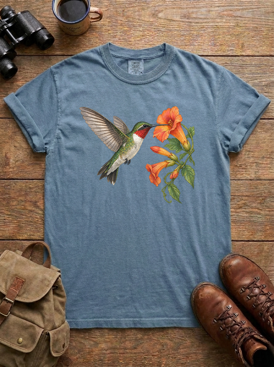 Ruby-Throated Hummingbird Tee, Blue Jean