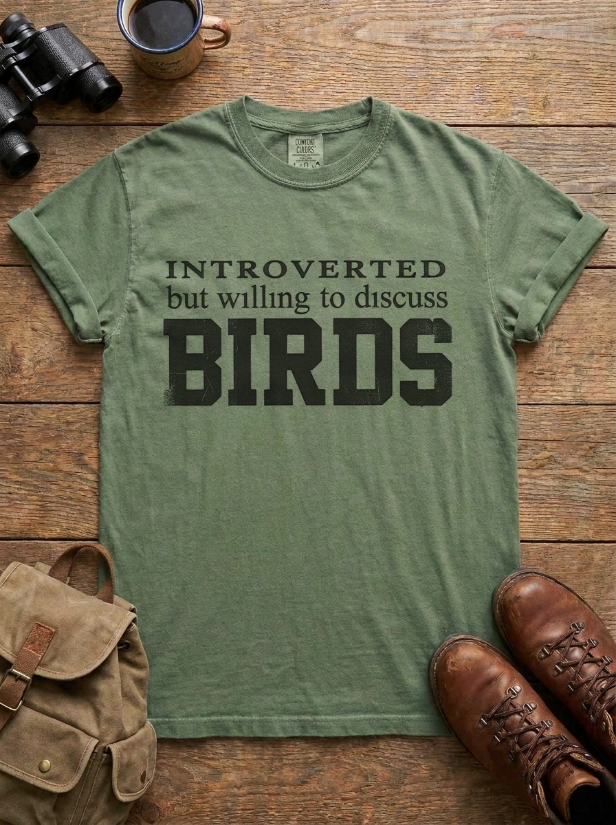 Introverted But Willing to Discuss Birds Tee, Moss